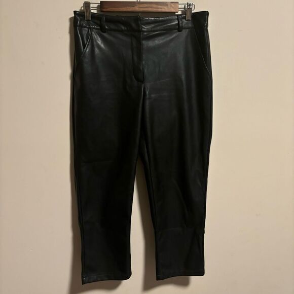 7 For all Mankind Faux Leather Wide Cropped Leg Pants Black- Size Medium - Picture 3 of 11